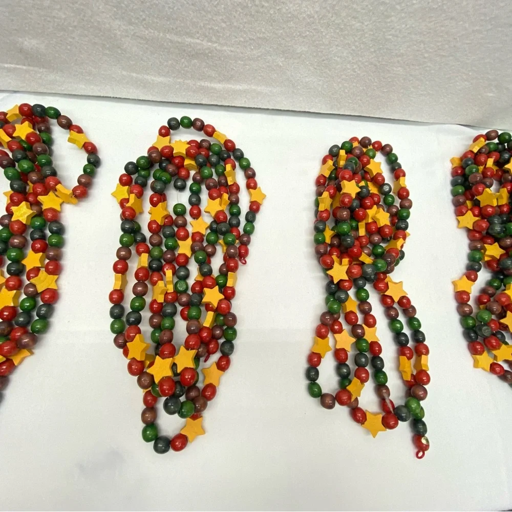 Festive Holiday Star Bead Garland set of 4 wooden bead a Little Over 9 feet each